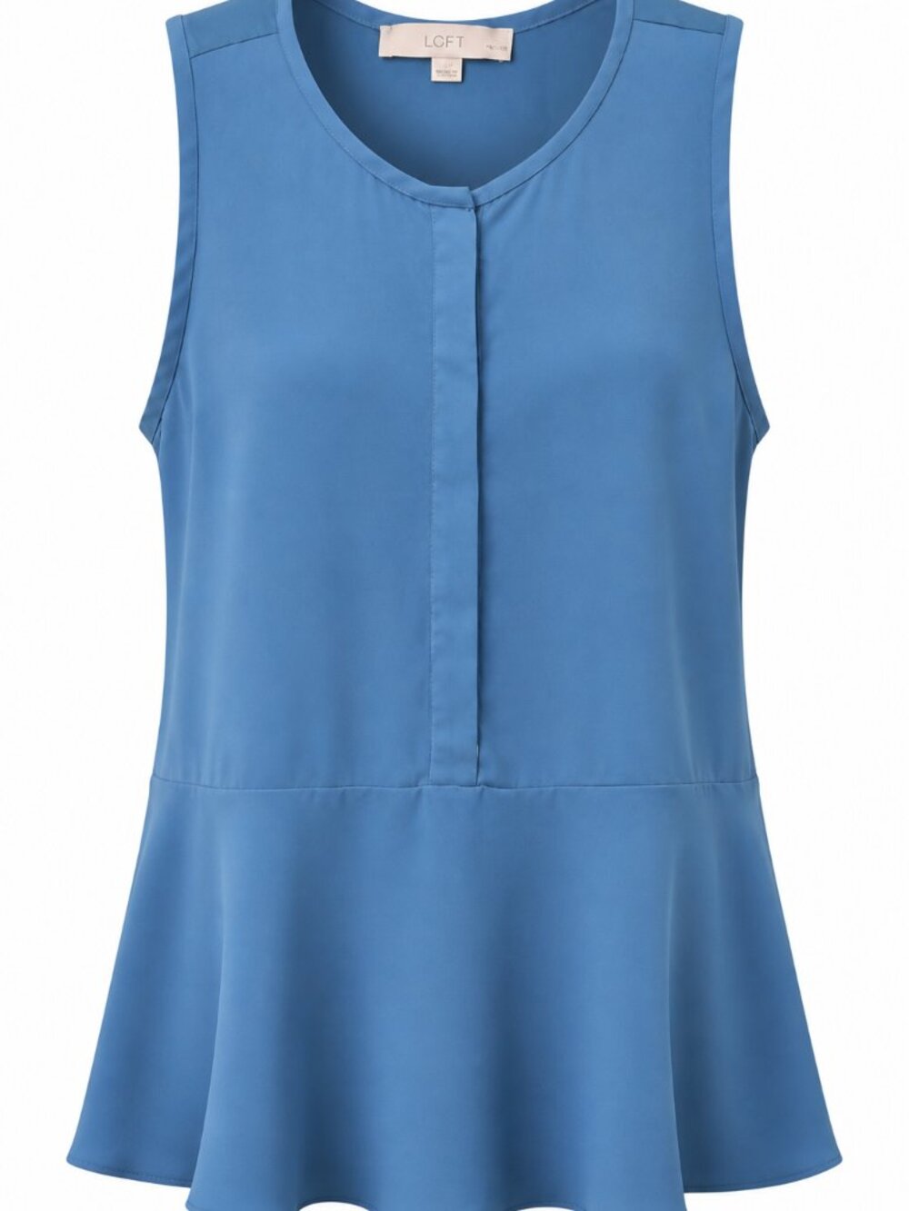 LOFT Half Button Mixed Media Sleeveless Peplum Blue Blouse XS Petite